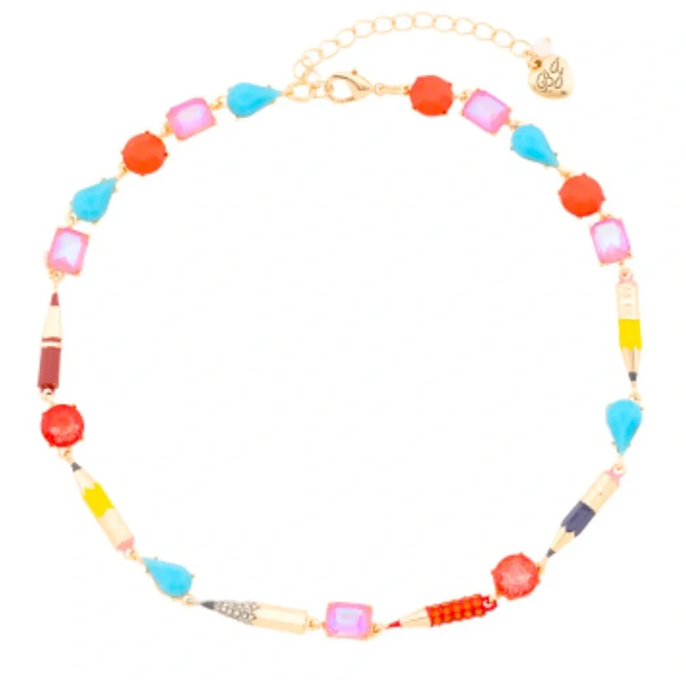 New Betsey Johnson Faux Stone Back To School Pencil Collar Necklace - Picture 5 of 10
